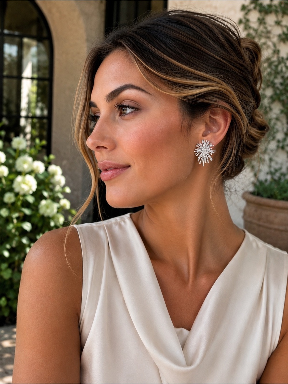 Stunning Silver Starburst Statement Earrings - Sparkly Fashion Crystal Studs